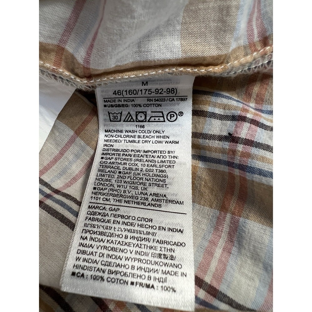 Gap Womens Plaid Button Up Shirt Size Medium Ruffle Neck Neutral Country Western - Picture 7 of 8